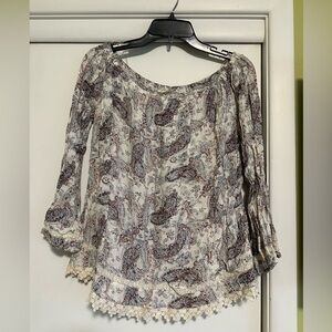 Easel Cream and Brown Paisley Blouse